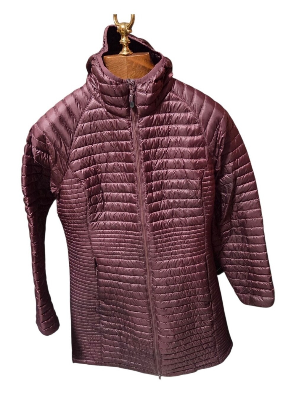 LL Bean Womens Ultralight 850 Down Packable Red Mid Length Coat Size Medium